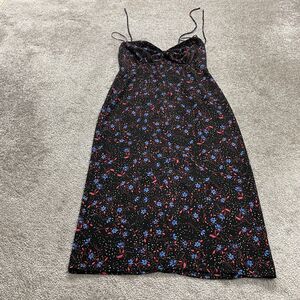 Aqua By Bloomingdale's Midi Floral Dress Womens Small Black Spaghetti Sweetheart
